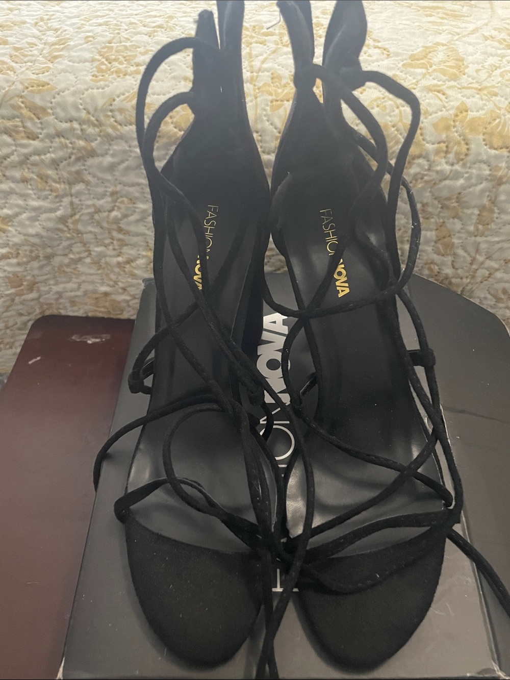 Fashion Nova Black Lace-Up Stiletto Sandals